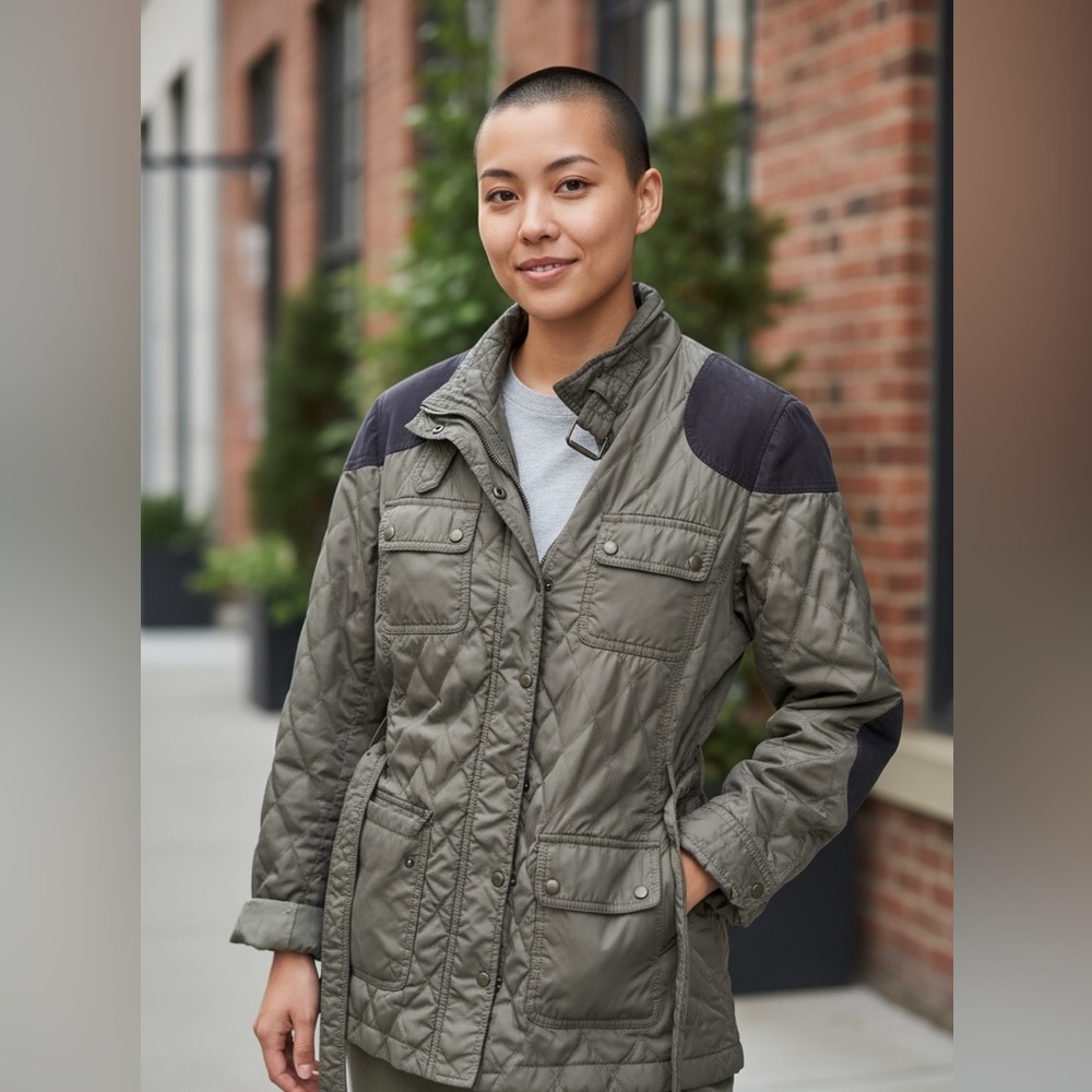 Banana Republic Quilted Jacket in Olive stylish addition to your fall closet